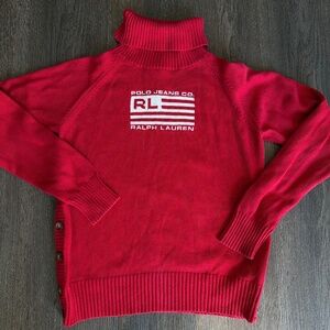 Vtg Ralph Lauren Polo Jeans red knit turtleneck sweater size L ribbed vintage